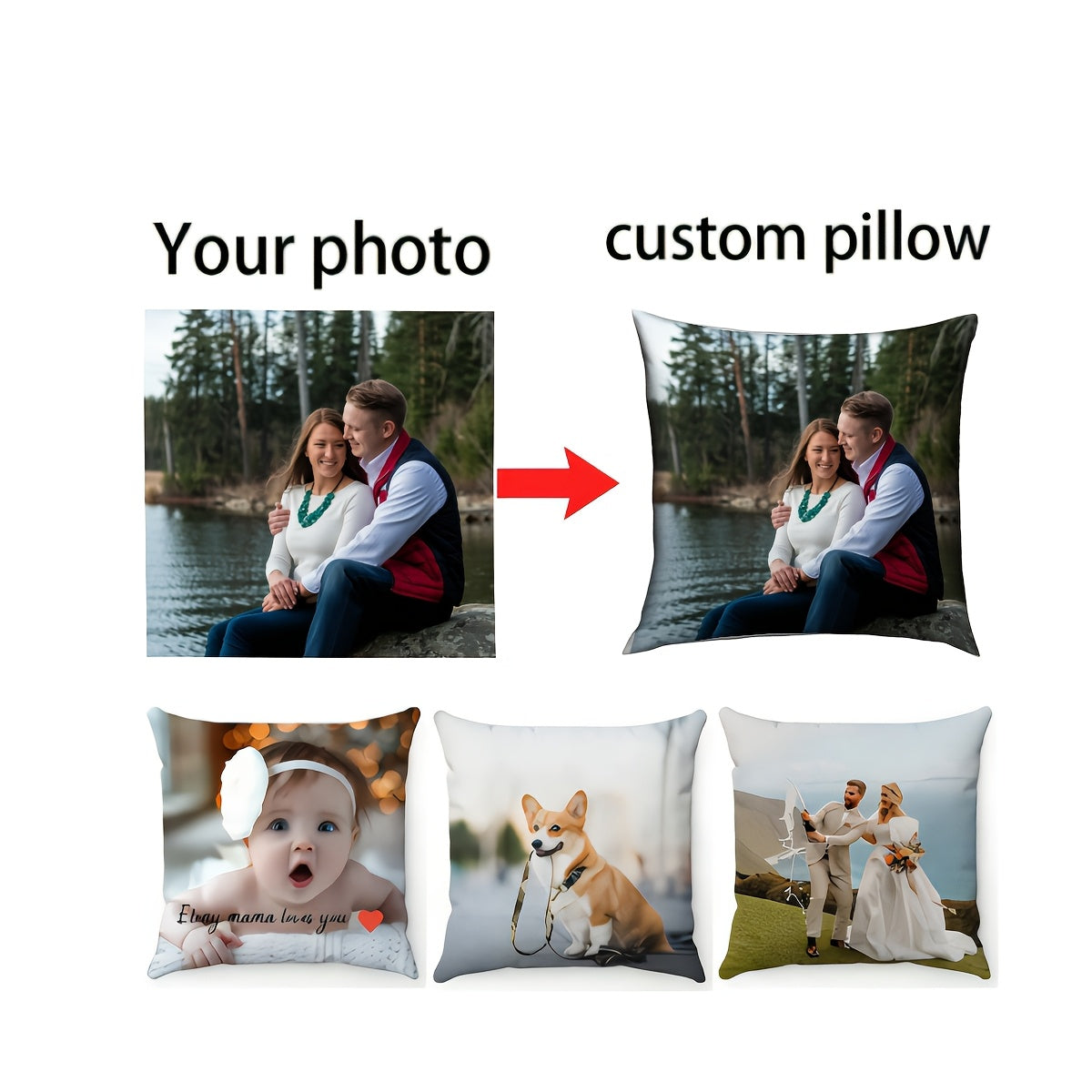 1pc Custom Photo & Text Pillowcase - Double-Sided Printing, Soft Short Plush Polyester, Large Square Size, Zipper Closure, Machine Washable - Personalized Home Decor Gift for Parents, Anniversary, Valentine's Day, Christmas