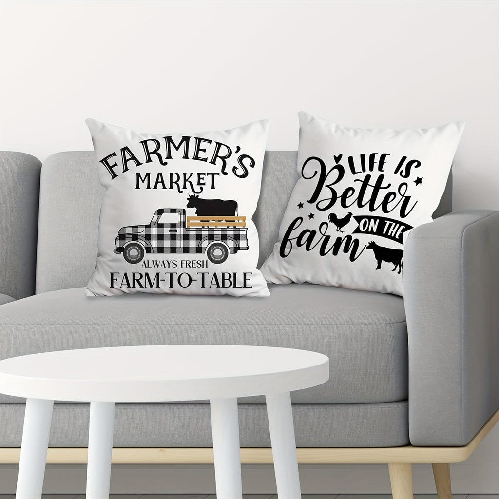 Four Black And White Farmhouse Style Pillowcase Set, Soft Pillowcases, Double-Sided Print, Size 18Inchx18Inch Inch, Suitable for Home Decoration, Living Room, Sofa, Car And Bedroom, Outdoor Courtyard Alan Artificial Gemstone.