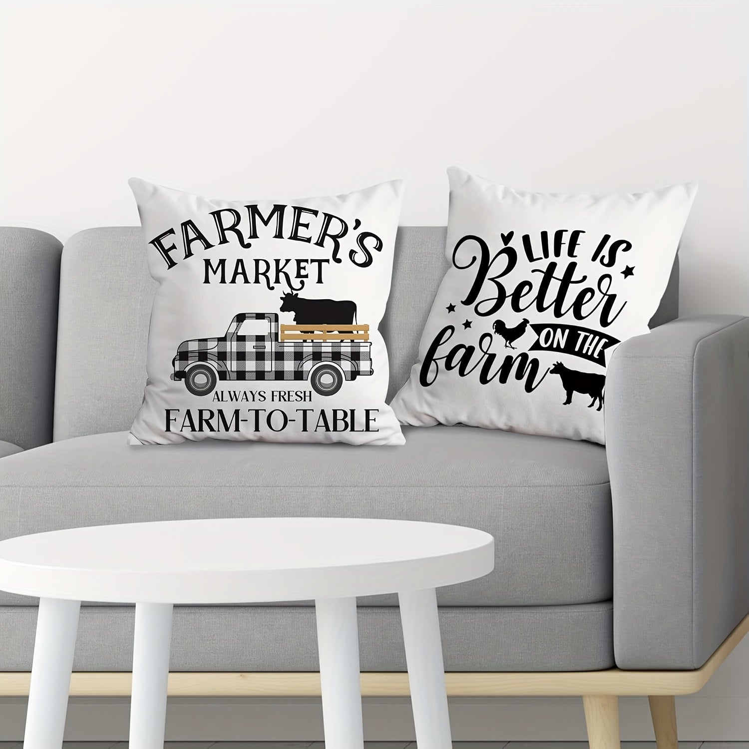 Four Black And White Farmhouse Style Pillowcase Set, Soft Pillowcases, Double-Sided Print, Size 18Inchx18Inch Inch, Suitable for Home Decoration, Living Room, Sofa, Car And Bedroom, Outdoor Courtyard Alan Artificial Gemstone.