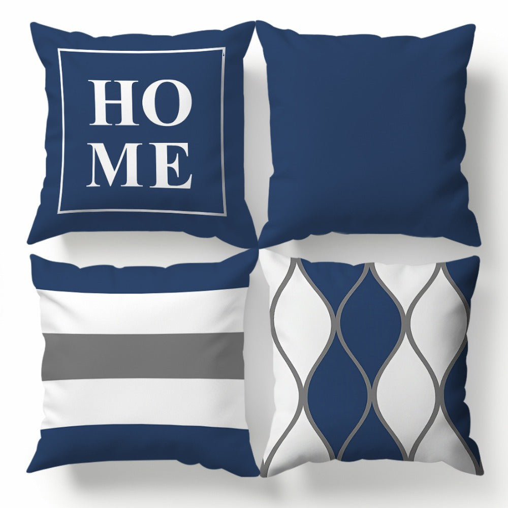 4pcs Modern Style Navy Blue Geometric Stripe Print Pink Polyester Cushion Cover Sofa Pillowcase Without Insert Double-sided Print 14x14 16x16 18x18 20x20inch