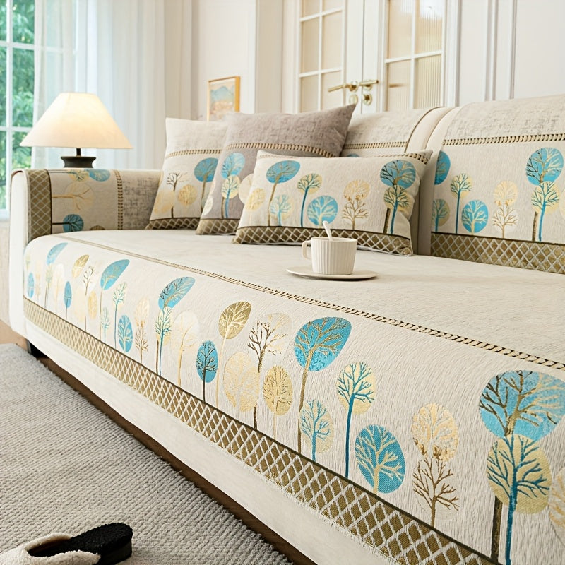 1pc Light Luxury Sofa Couch Cover Pet Favorite, Geometric Embroidery Sofa Slipcover, Four Seasons Universal Anti Slip Sofa Cover, Furniture Protection Cover, Suitable for Bedroom, Office, Living Room Decoration