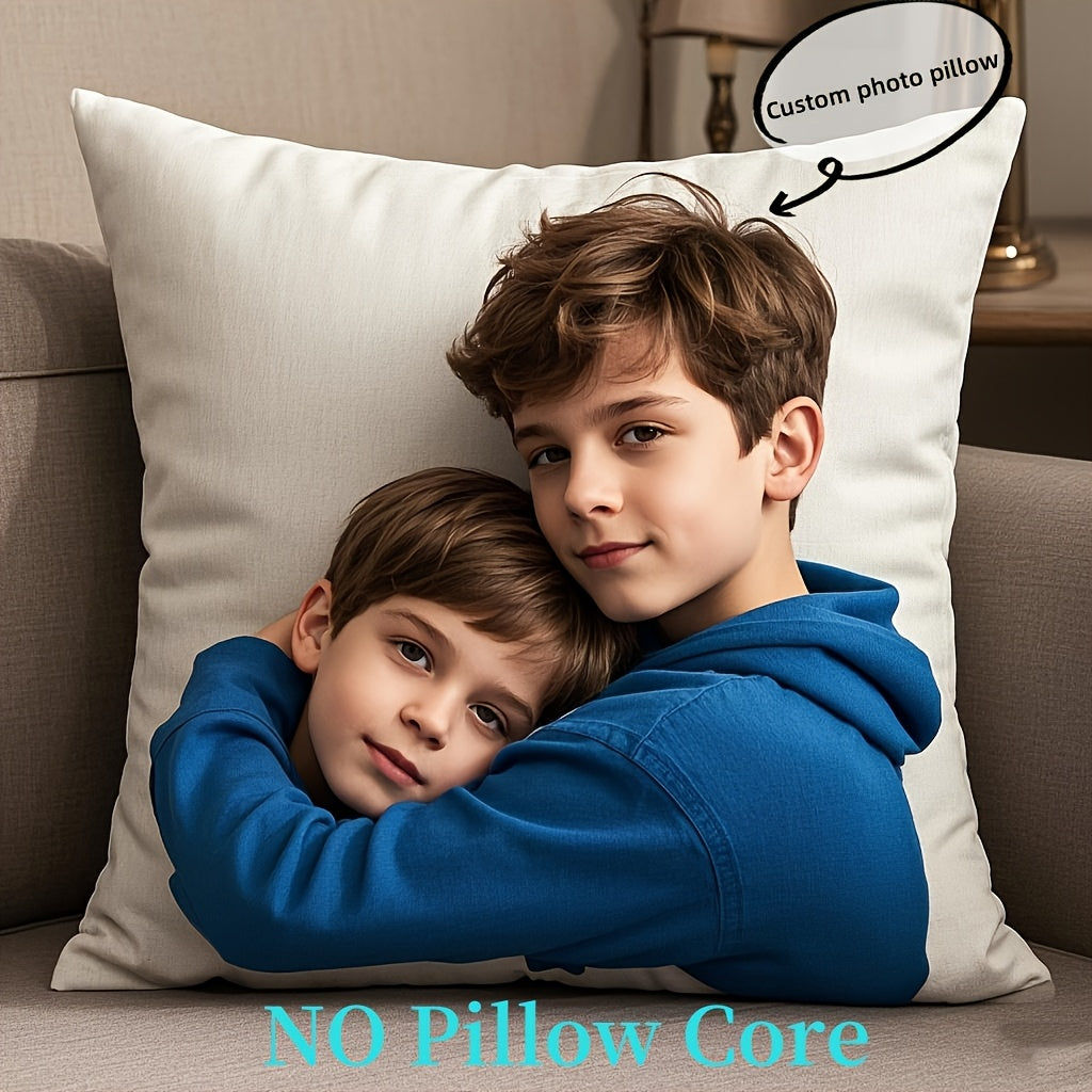 1pc Custom Photo Pillow Cover - Double-Sided Personalized Print, Contemporary Style, Zipper Closure, Machine Washable, Multiple Sizes for Bedroom & Living Room Decor, Family Portrait Gift (No Insert Included), Decorative Pillow Covers, Personalized Decor