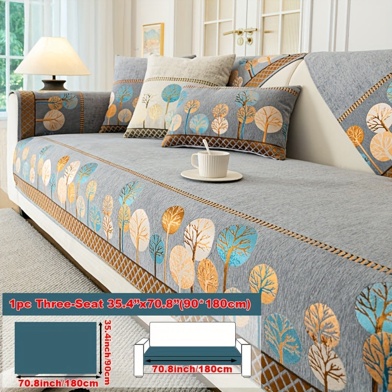 1pc Light Luxury Sofa Couch Cover Pet Favorite, Geometric Embroidery Sofa Slipcover, Four Seasons Universal Anti Slip Sofa Cover, Furniture Protection Cover, Suitable for Bedroom, Office, Living Room Decoration