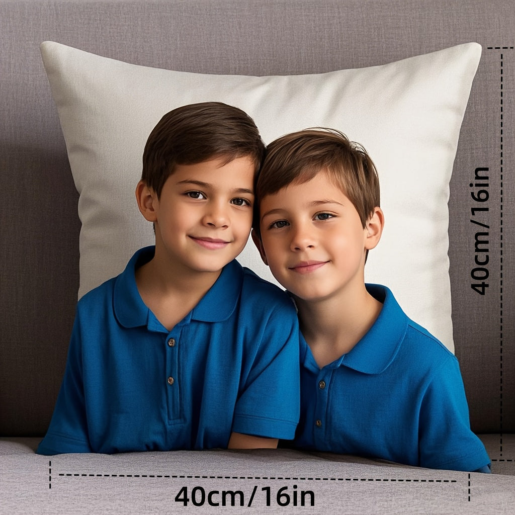 1pc Custom Photo Pillow Cover - Double-Sided Personalized Print, Contemporary Style, Zipper Closure, Machine Washable, Multiple Sizes for Bedroom & Living Room Decor, Family Portrait Gift (No Insert Included), Decorative Pillow Covers, Personalized Decor