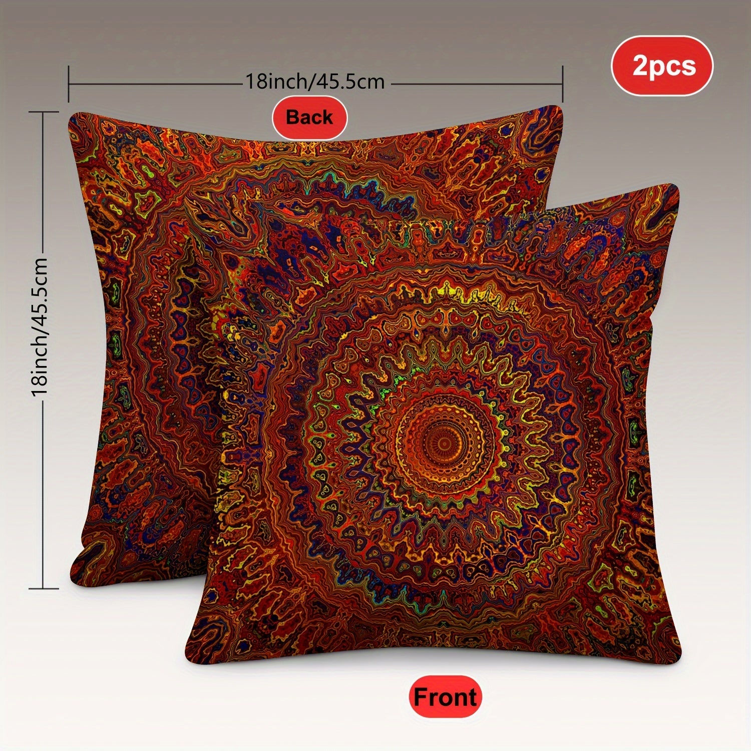 2pcs Short Plush Fabric Red Fantasy Golden Mandala Bohemian Style Pillow Cover With Double-sided Printing 18in *18inminimalist Art Modern Style Bedroom Living Room Home Decoration Without Pillow Core