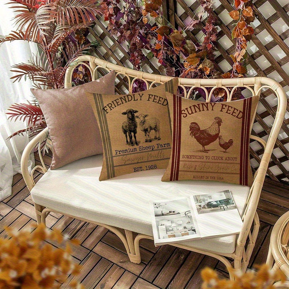 4 Pack Farm Animal Throw Pillow Covers - Double-Sided Rustic Farmhouse Decor with Zipper Closure, Machine Washable Polyester Cushion Covers for Sofa, Living Room, Bedroom (Pillow Inserts Not Included), Pillows for Living Room