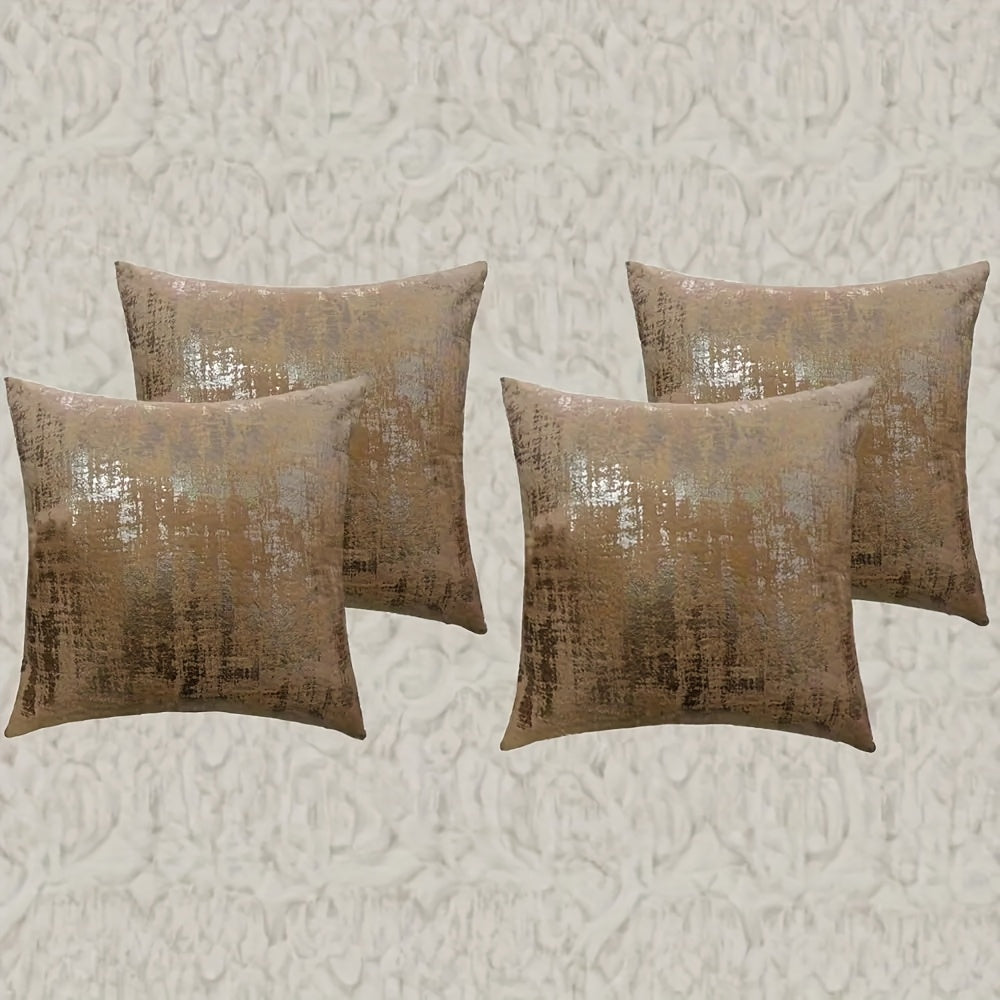 4pcs Elegant Golden Foil Print Pillow Covers, 18x18 Inch - Double-Sided Shiny Finish, Zipper Closure, Machine Washable Polyester for Living Room, Bedroom, Sofa & Car Decor (Covers Only), Decorative Pillows