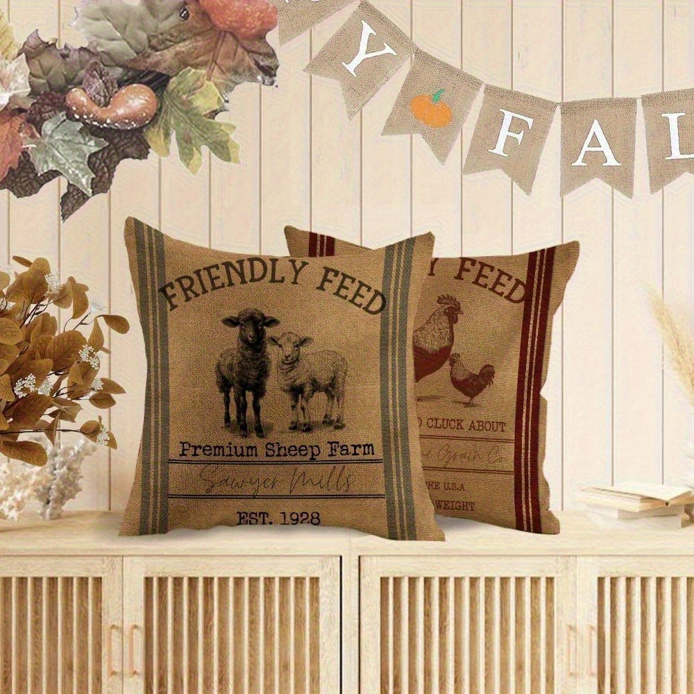 4 Pack Farm Animal Throw Pillow Covers - Double-Sided Rustic Farmhouse Decor with Zipper Closure, Machine Washable Polyester Cushion Covers for Sofa, Living Room, Bedroom (Pillow Inserts Not Included), Pillows for Living Room