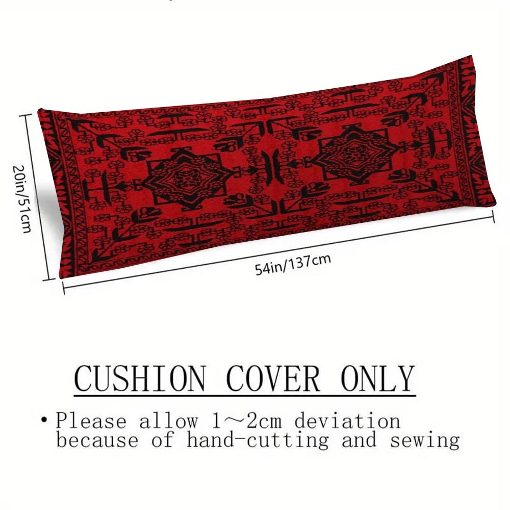 Double-Sided Printed Pillowcase, Size 50.8X137.16cm, Made of Short Plush with Red Long Body Design Featuring Afghan Silk Pattern, Suitable for Sofa, Bedroom or Outdoor Cushion, No Pillow Insert Needed DIJIULU2623