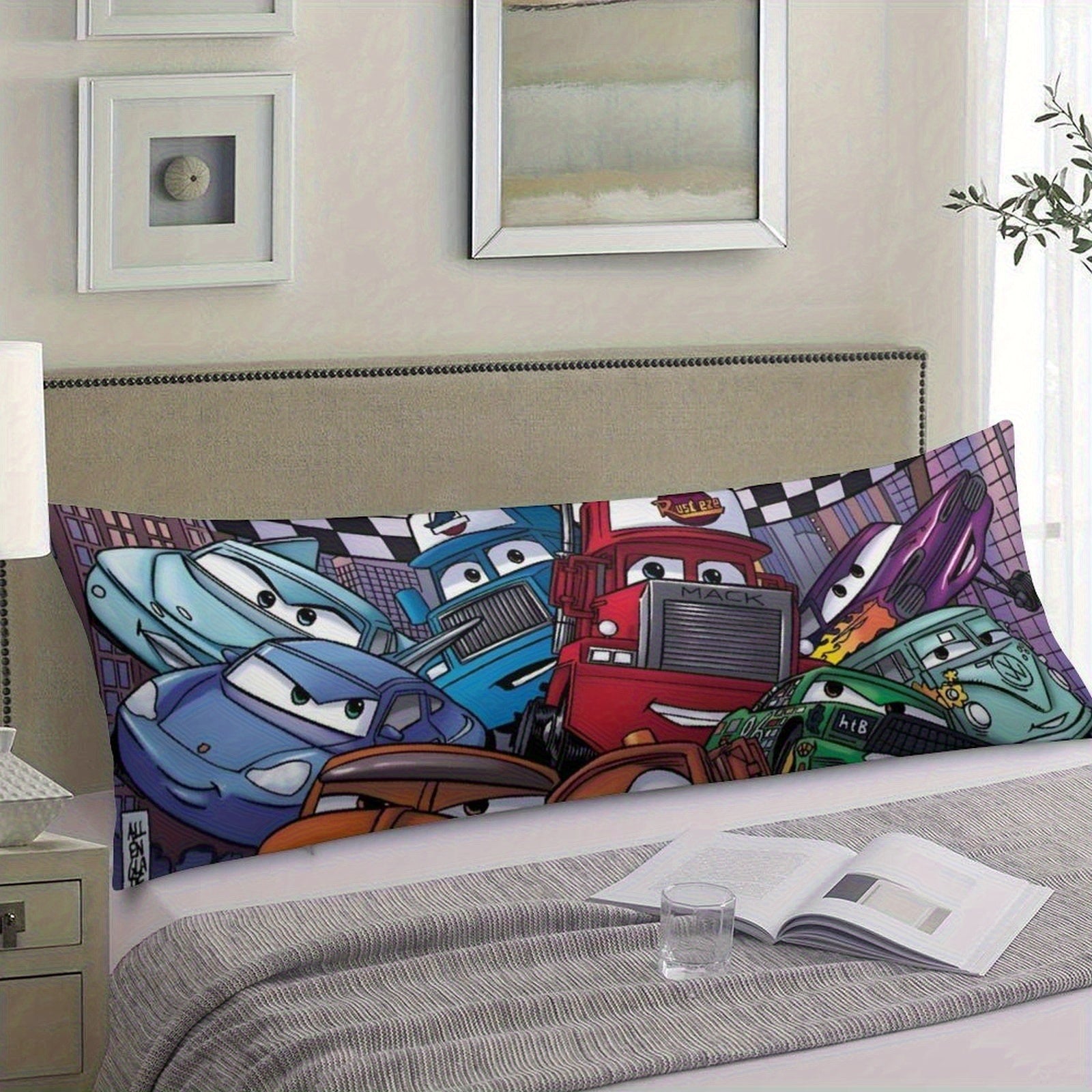 Disney Cars Lightning McQueen Plush Body Pillow Cover - Double-Sided Printed 50, 8x137, 6.3inch Soft Microfiber Bed Pillowcase with Zipper Closure, Machine Washable for Bedroom, Sofa & Couch Decor, Playful Design, Comfortable, Decorative Pillows for Bed,
