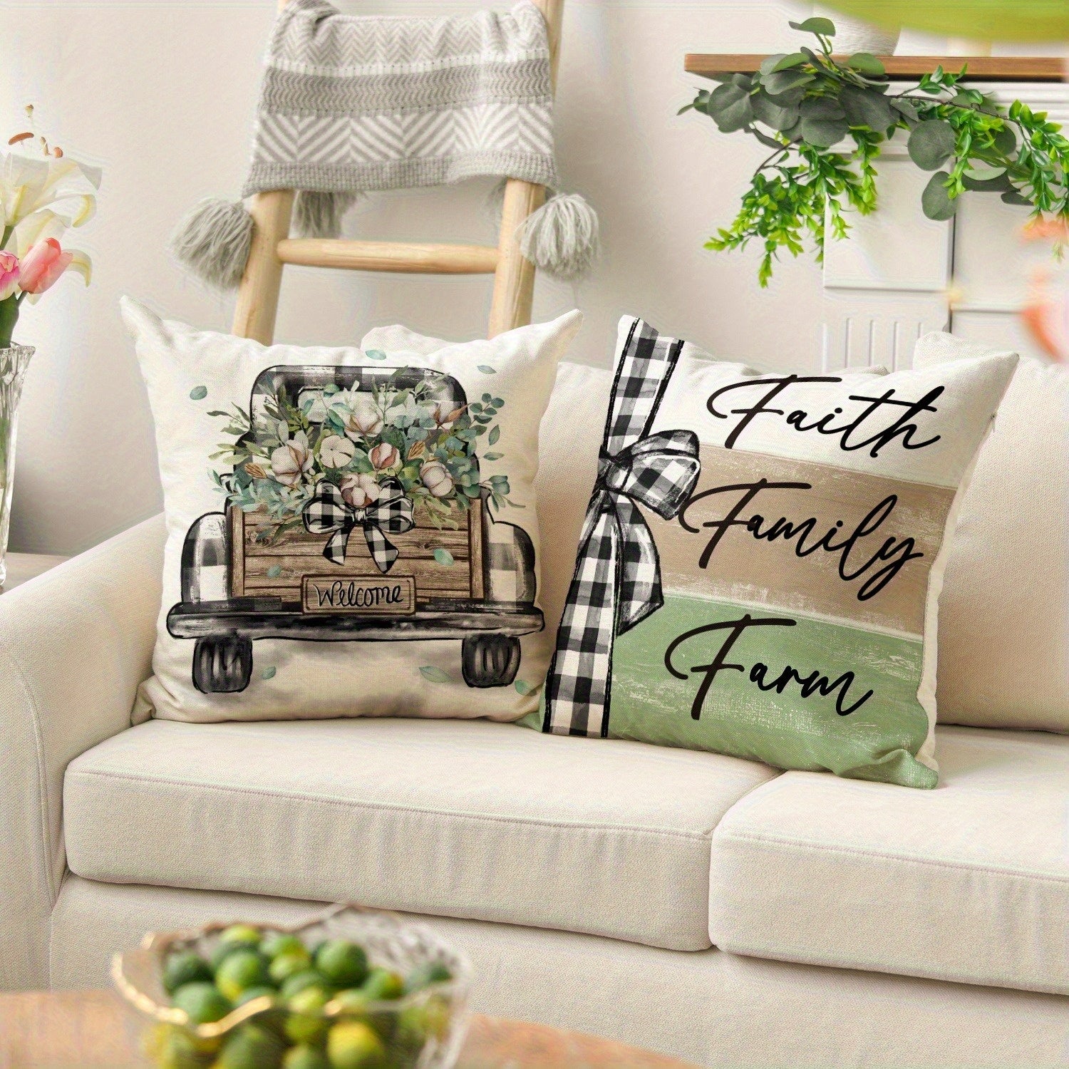 4pcs Home Sweet Home Pillow Covers - Double-Sided Vintage Farmhouse Decor with Floral & Rustic Truck Designs, Soft Plush Zipper Closure Cushion Cases, Machine Washable for Living Room, Bedroom, Sofa (Multiple Sizes), Pillow Covers for Living Room, Bedroom