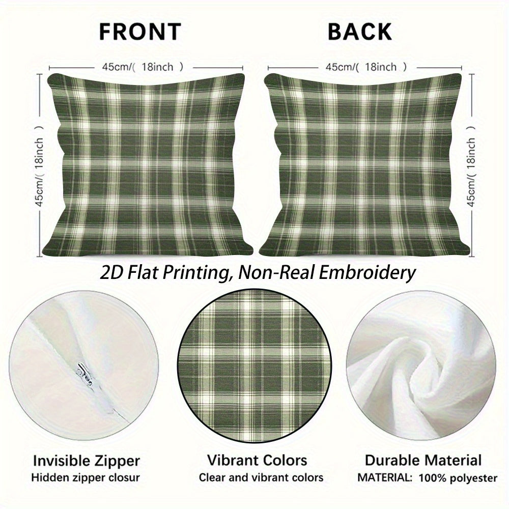 4pcs Green Plaid Pillowcases Double-Sided Two-Dimensional Solid Color Print Hidden Zipper Soft Comfortable Game Room Graduation Season and Summer Home Decoration No Insert Machine Washable Retro Style Modern Embroidery Effect Durable Fabric Easy to C