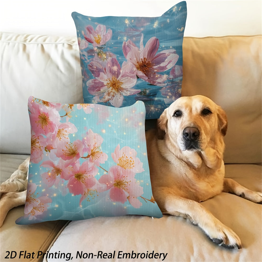 4pcs Peach Blossom Floral Throw Pillow Covers - Contemporary Art Style, Non-Real Embroidery, Machine Washable, Zippered, Double-Sided Print for Living Room, Bed, Office, Car, Sofa Decor - No Inserts, Polyester 100., Bedroom Decor | Contemporary Style |