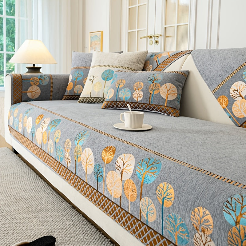 1pc Light Luxury Sofa Couch Cover Pet Favorite, Geometric Embroidery Sofa Slipcover, Four Seasons Universal Anti Slip Sofa Cover, Furniture Protection Cover, Suitable for Bedroom, Office, Living Room Decoration