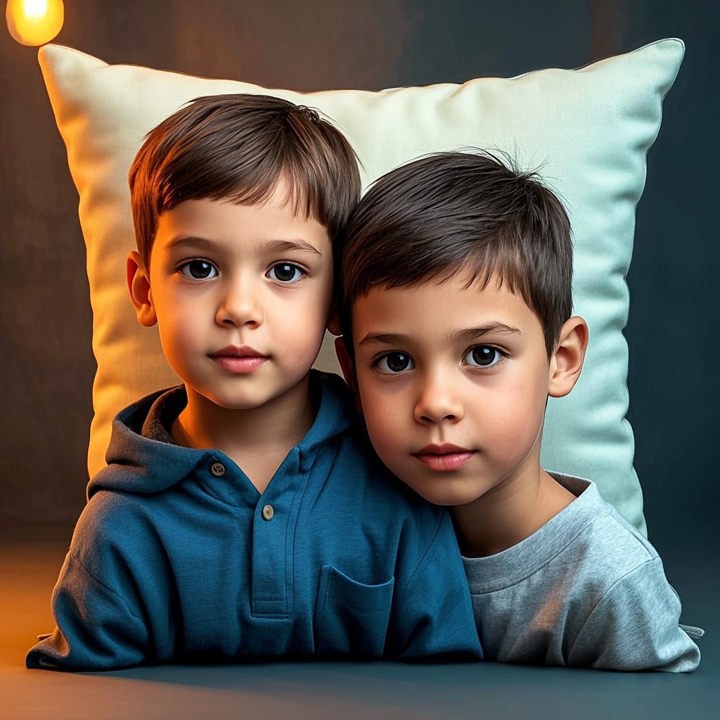 1pc Custom Photo Pillow Cover - Double-Sided Personalized Print, Contemporary Style, Zipper Closure, Machine Washable, Multiple Sizes for Bedroom & Living Room Decor, Family Portrait Gift (No Insert Included), Decorative Pillow Covers, Personalized Decor