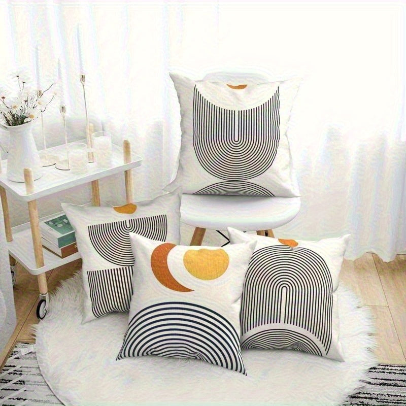 4pcs Retro Geometric Throw Pillow Covers - Double-Sided Printed Soft Plush Pillowcases with Zipper Closure, Machine Washable, Multiple Sizes for Living Room, Bedroom, Sofa Decor, Bedroom Accents, Vintage Style, Durable Material, Decorative Pillows, Cozy