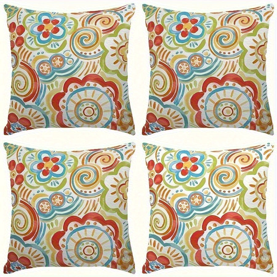 4pcs Retro Geometric Floral Print Pillow Covers - Double-Sided 2D Printed Soft Plush Cushion Covers with Zipper Closure, Machine Washable, Multiple Sizes for Living Room, Bedroom, Sofa Decor, Decorative Pillow Covers, Bedroom Accessories, Vibrant Home