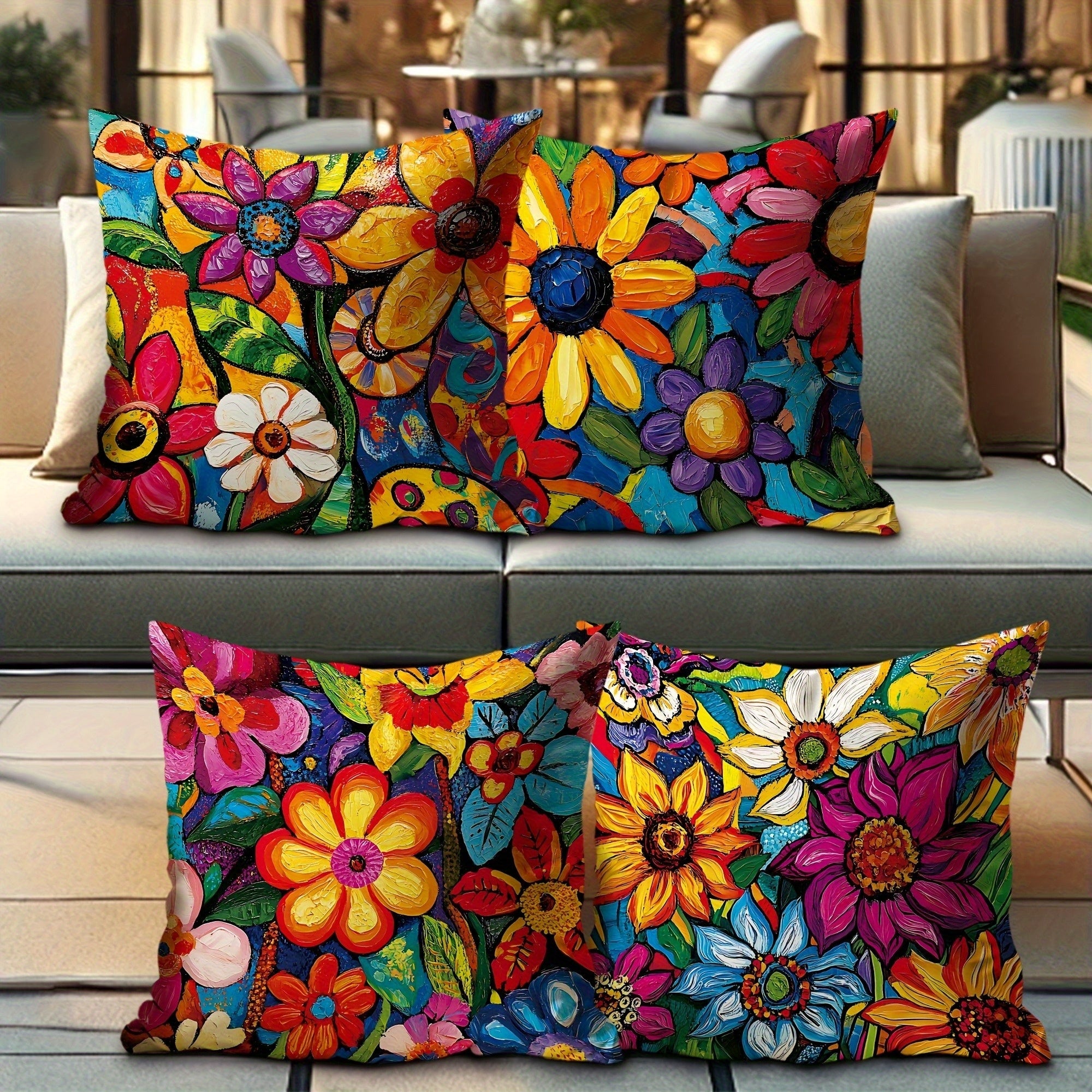 4pcs Double-Sided Printed Retro Floral Pillow Covers - Soft Short Plush with Zipper Closure, Machine Washable, Multiple Sizes for Living Room, Bedroom, Sofa Decor, Bedroom Accessories, Vibrant Home Accents, Durable Fabric Covers, 2D Flat