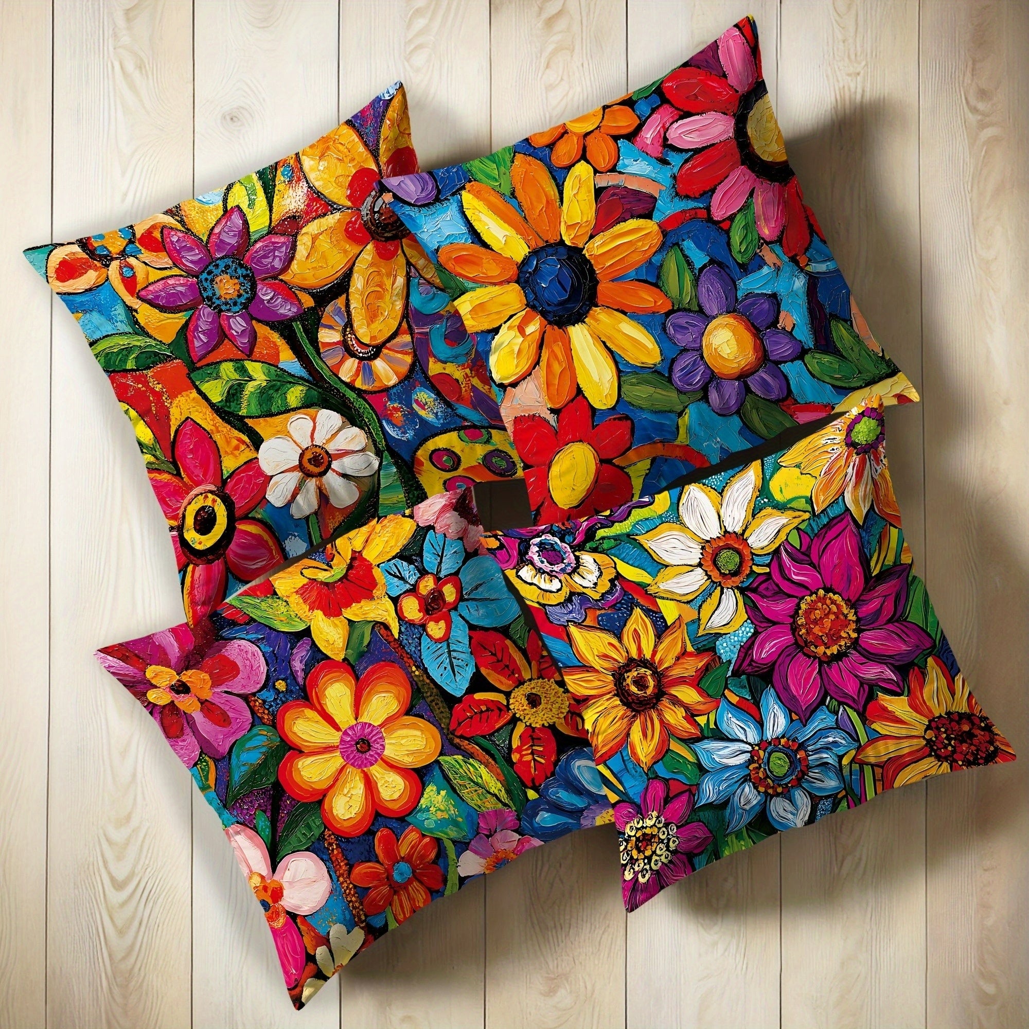 4pcs Double-Sided Printed Retro Floral Pillow Covers - Soft Short Plush with Zipper Closure, Machine Washable, Multiple Sizes for Living Room, Bedroom, Sofa Decor, Bedroom Accessories, Vibrant Home Accents, Durable Fabric Covers, 2D Flat