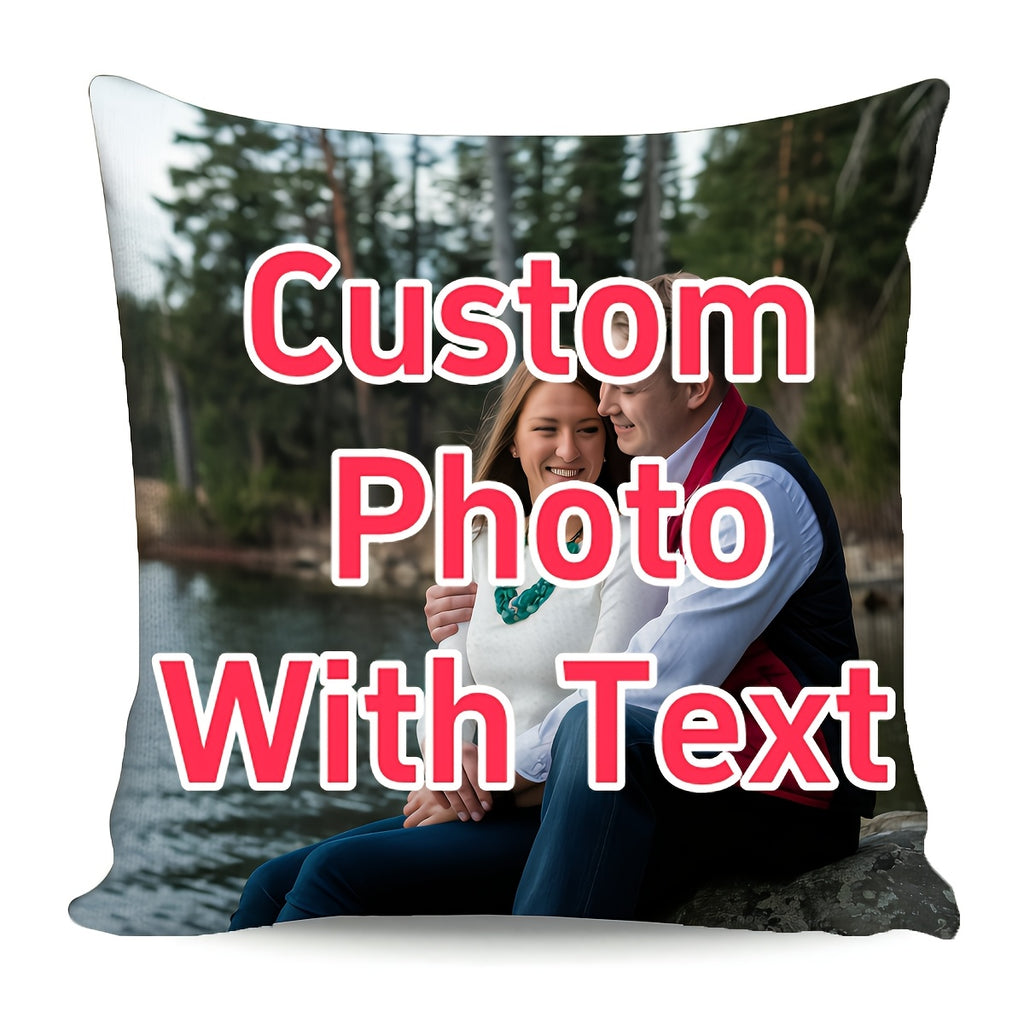 1pc Custom Photo & Text Pillowcase - Double-Sided Printing, Soft Short Plush Polyester, Large Square Size, Zipper Closure, Machine Washable - Personalized Home Decor Gift for Parents, Anniversary, Valentine's Day, Christmas