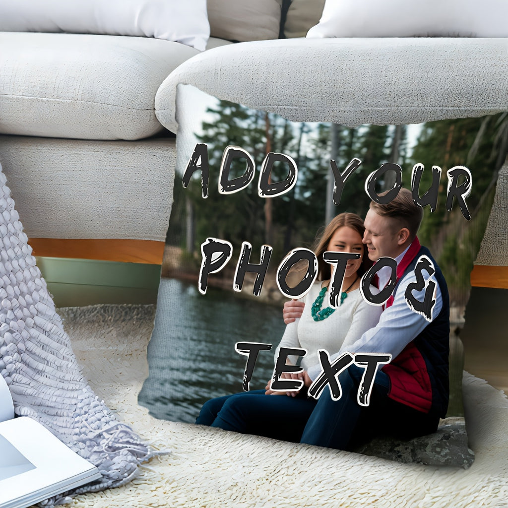 1pc Custom Photo & Text Pillowcase - Double-Sided Printing, Soft Short Plush Polyester, Large Square Size, Zipper Closure, Machine Washable - Personalized Home Decor Gift for Parents, Anniversary, Valentine's Day, Christmas