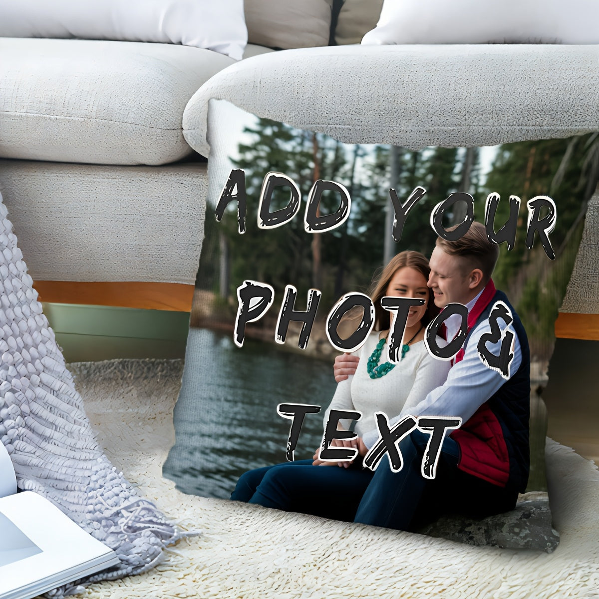 1pc Custom Photo & Text Pillowcase - Double-Sided Printing, Soft Short Plush Polyester, Large Square Size, Zipper Closure, Machine Washable - Personalized Home Decor Gift for Parents, Anniversary, Valentine's Day, Christmas