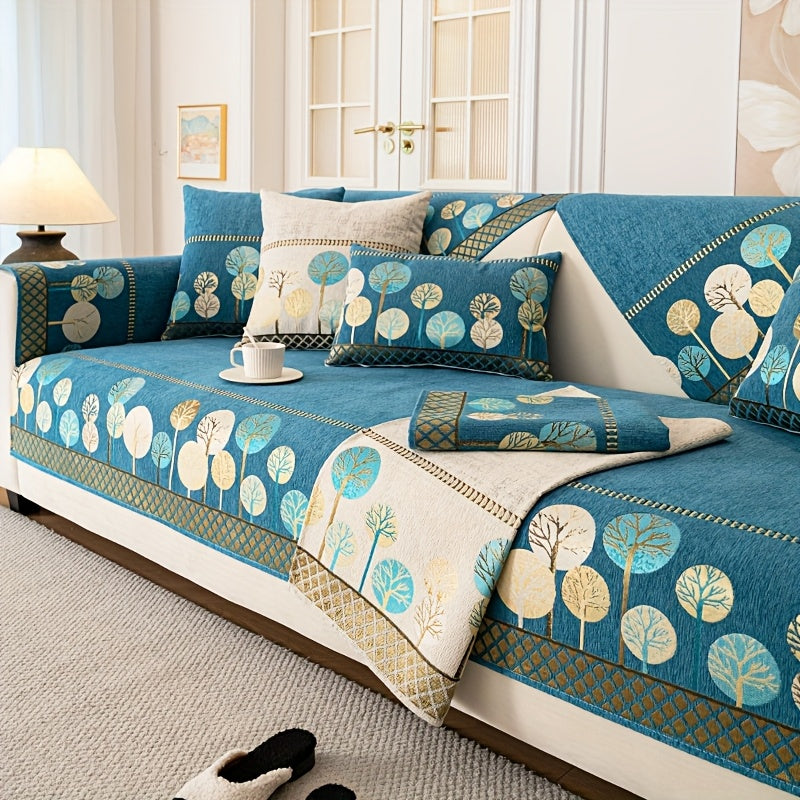1pc Light Luxury Sofa Couch Cover Pet Favorite, Geometric Embroidery Sofa Slipcover, Four Seasons Universal Anti Slip Sofa Cover, Furniture Protection Cover, Suitable for Bedroom, Office, Living Room Decoration