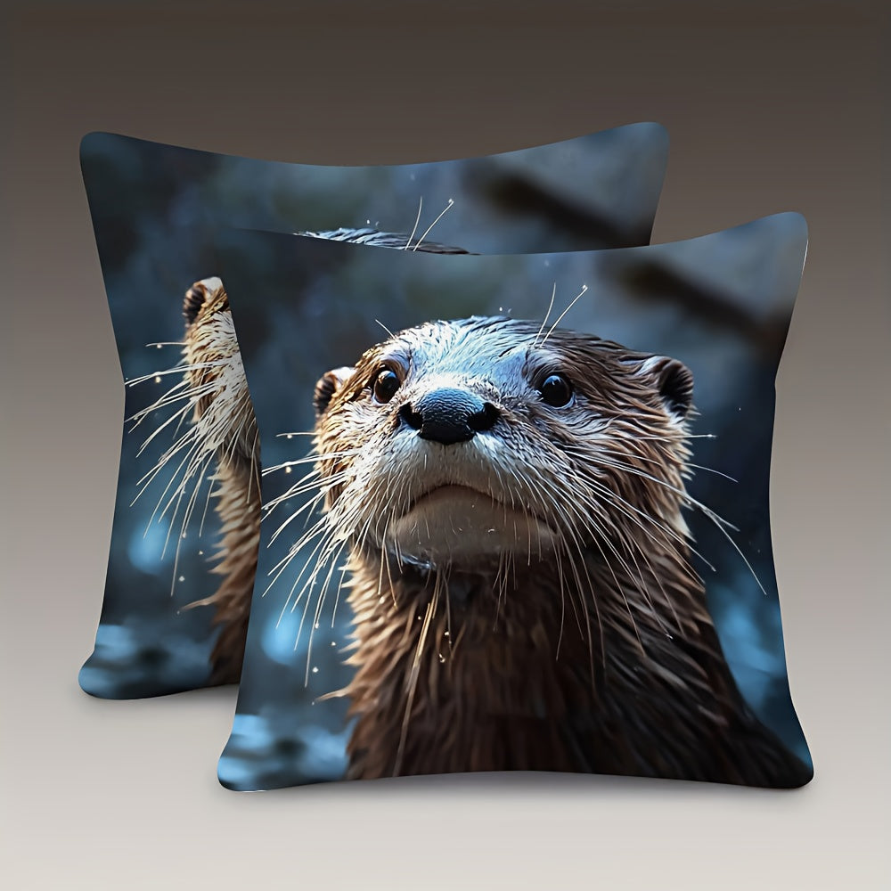 2pcs Otter Throw Pillow Covers - Double-Sided Soft Cushion Cases with Zipper Closure, Realistic Otter Face Design, No Insert Needed - for Sofa, Bed, Living Room, Car Decor - Machine Washable Home Decoration - cdztai2036, Bedroom Accessories, Detailed