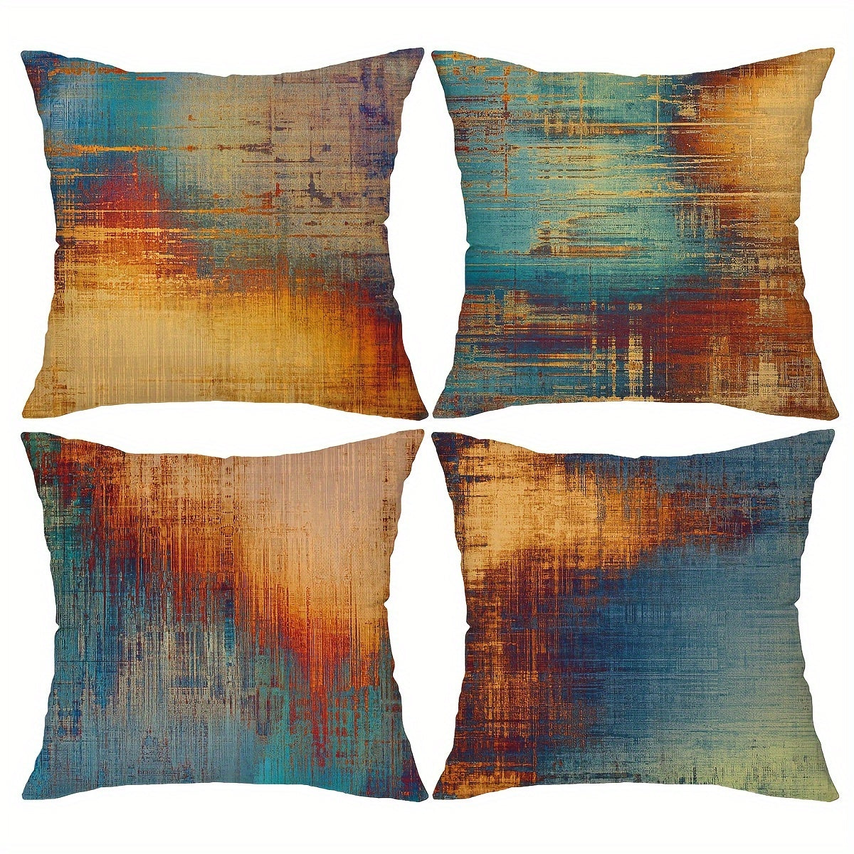 Set Of 4 Double-Sided Print Vintage Abstract Pillowcases Messy Rust Painting Decorative Pillow Covers Home Decor For Couch Sofa Living Room Bedroom