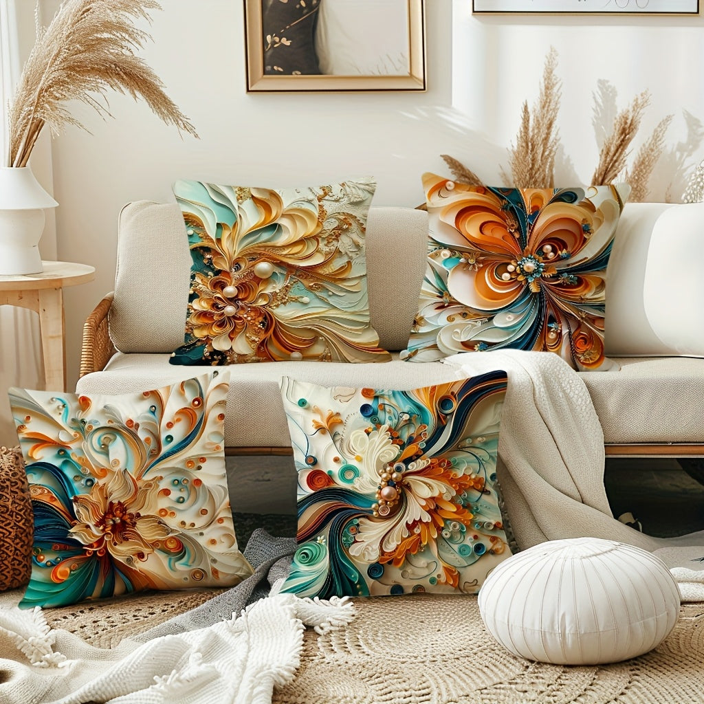 4pcsSet Short Plush Whimsical Pattern Pillowcase Double-Sided Printed Peacock Feather Cushion Cover Classic Art Home Decor Pillowcase Suitable for Cottage, Living Room, Bedroom, Sofa, Porch, Patio, Outdoor Pillow Insert No14x14 16x16 18x18 20x20inch
