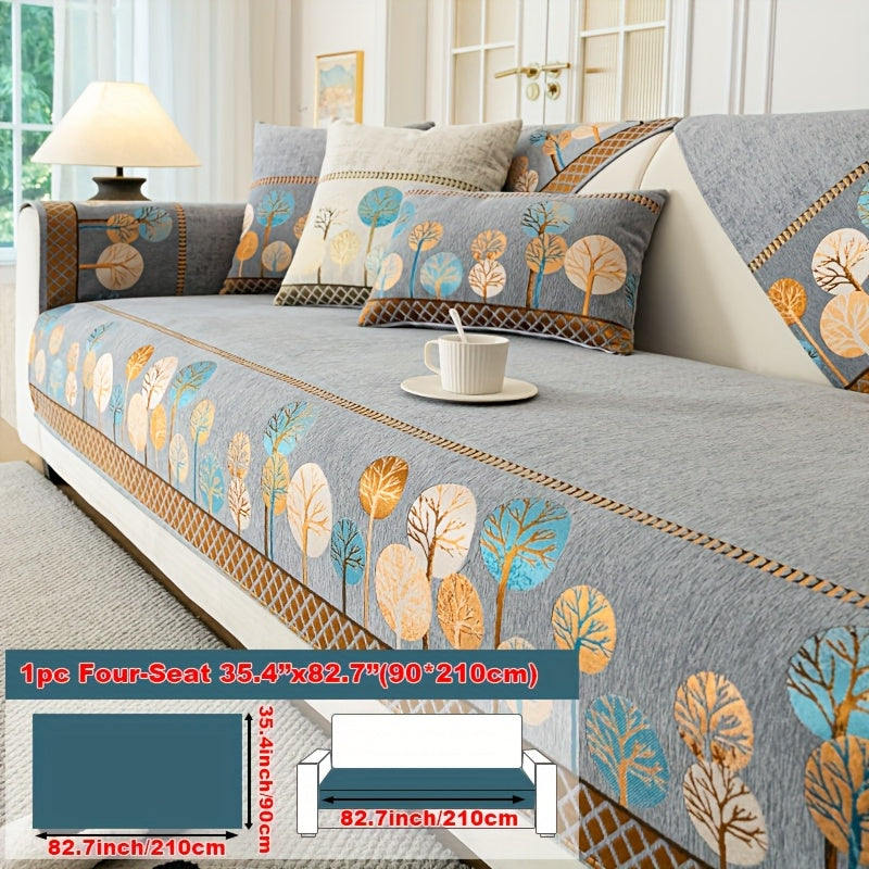 1pc Light Luxury Sofa Couch Cover Pet Favorite, Geometric Embroidery Sofa Slipcover, Four Seasons Universal Anti Slip Sofa Cover, Furniture Protection Cover, Suitable for Bedroom, Office, Living Room Decoration
