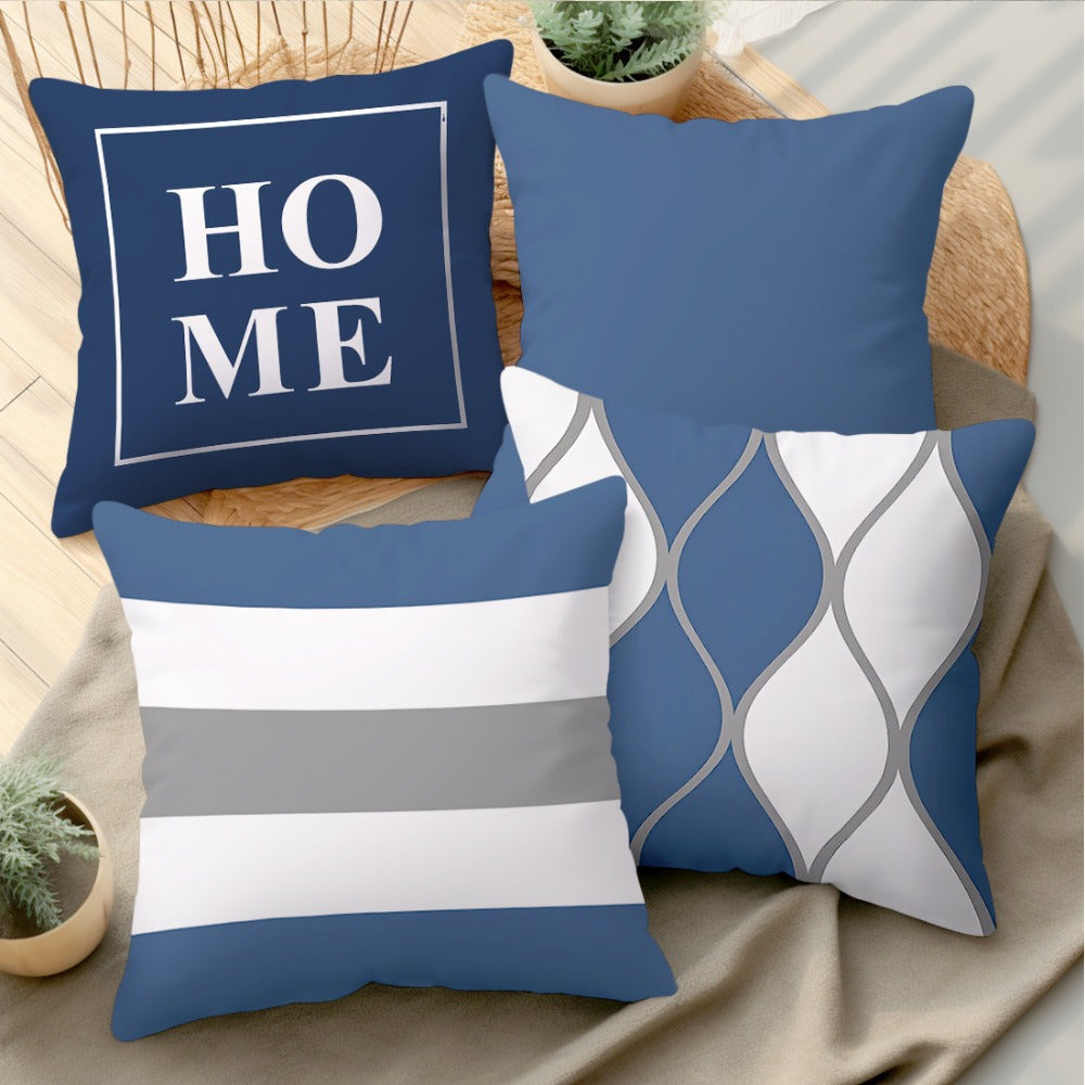 4pcs Modern Style Navy Blue Geometric Stripe Print Pink Polyester Cushion Cover Sofa Pillowcase Without Insert Double-sided Print 14x14 16x16 18x18 20x20inch