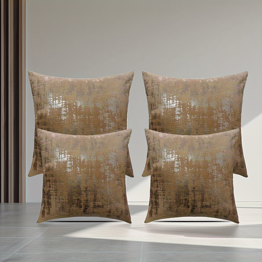4pcs Elegant Golden Foil Print Pillow Covers, 18x18 Inch - Double-Sided Shiny Finish, Zipper Closure, Machine Washable Polyester for Living Room, Bedroom, Sofa & Car Decor (Covers Only), Decorative Pillows