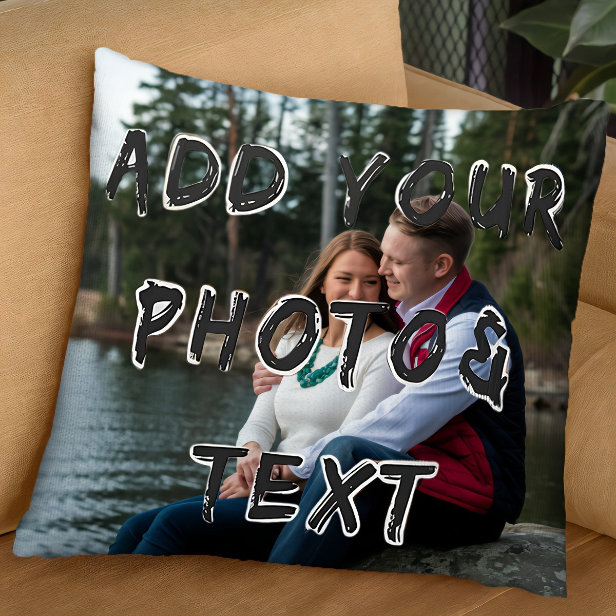 1pc Custom Photo & Text Pillowcase - Double-Sided Printing, Soft Short Plush Polyester, Large Square Size, Zipper Closure, Machine Washable - Personalized Home Decor Gift for Parents, Anniversary, Valentine's Day, Christmas