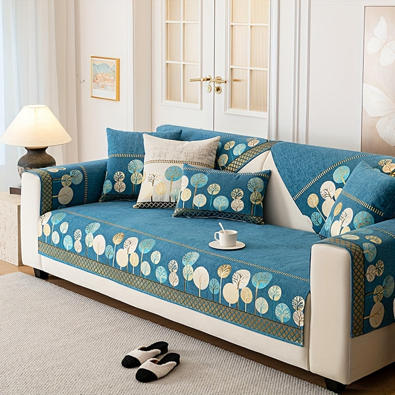 1pc Light Luxury Sofa Couch Cover Pet Favorite, Geometric Embroidery Sofa Slipcover, Four Seasons Universal Anti Slip Sofa Cover, Furniture Protection Cover, Suitable for Bedroom, Office, Living Room Decoration