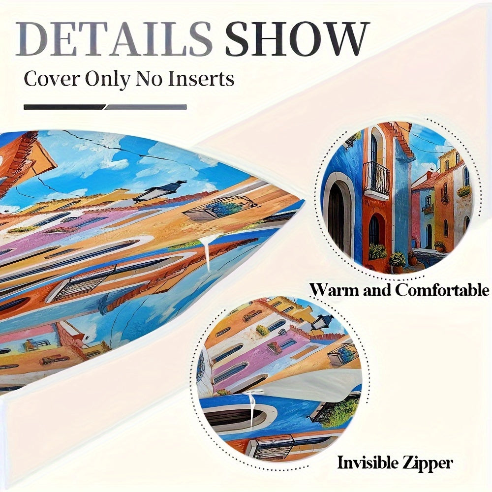 4pcs Polyester Pillowcase Color Street View Double Sided Zip Couch and Bed Decorative Cushion Cover Perfect for Valentine'S Day, Halloween and Christmas Decorations (Not Lined)