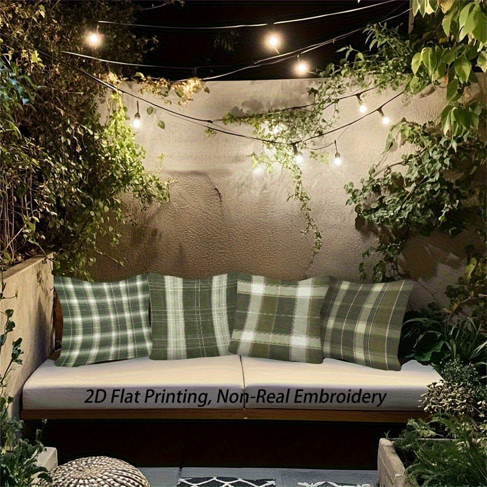 4pcs Green Plaid Pillowcases Double-Sided Two-Dimensional Solid Color Print Hidden Zipper Soft Comfortable Game Room Graduation Season and Summer Home Decoration No Insert Machine Washable Retro Style Modern Embroidery Effect Durable Fabric Easy to C
