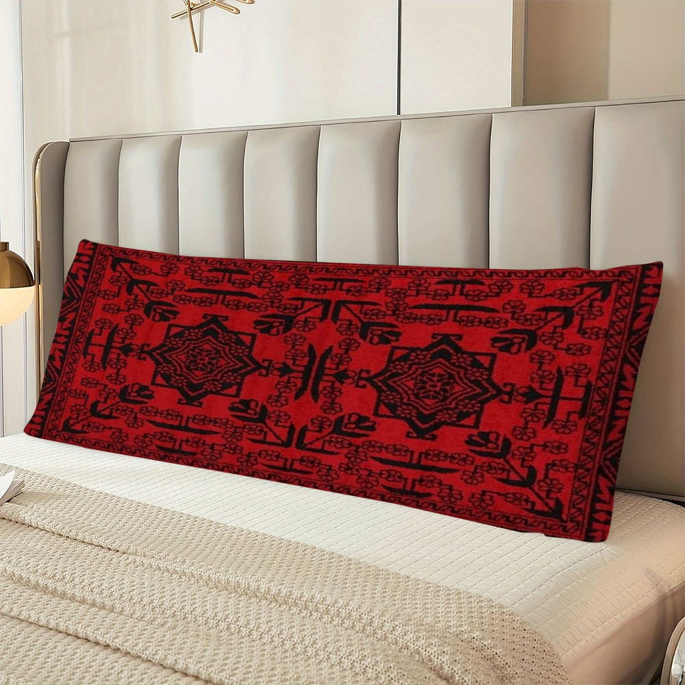Double-Sided Printed Pillowcase, Size 50.8X137.16cm, Made of Short Plush with Red Long Body Design Featuring Afghan Silk Pattern, Suitable for Sofa, Bedroom or Outdoor Cushion, No Pillow Insert Needed DIJIULU2623