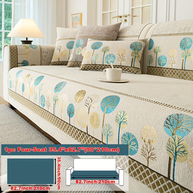 1pc Light Luxury Sofa Couch Cover Pet Favorite, Geometric Embroidery Sofa Slipcover, Four Seasons Universal Anti Slip Sofa Cover, Furniture Protection Cover, Suitable for Bedroom, Office, Living Room Decoration