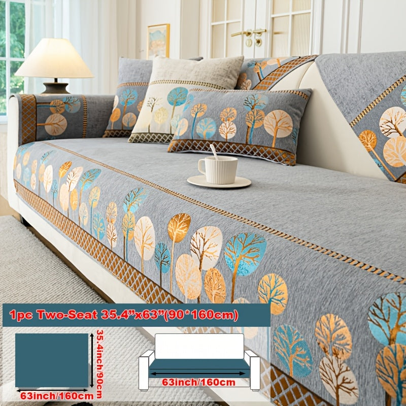 1pc Light Luxury Sofa Couch Cover Pet Favorite, Geometric Embroidery Sofa Slipcover, Four Seasons Universal Anti Slip Sofa Cover, Furniture Protection Cover, Suitable for Bedroom, Office, Living Room Decoration
