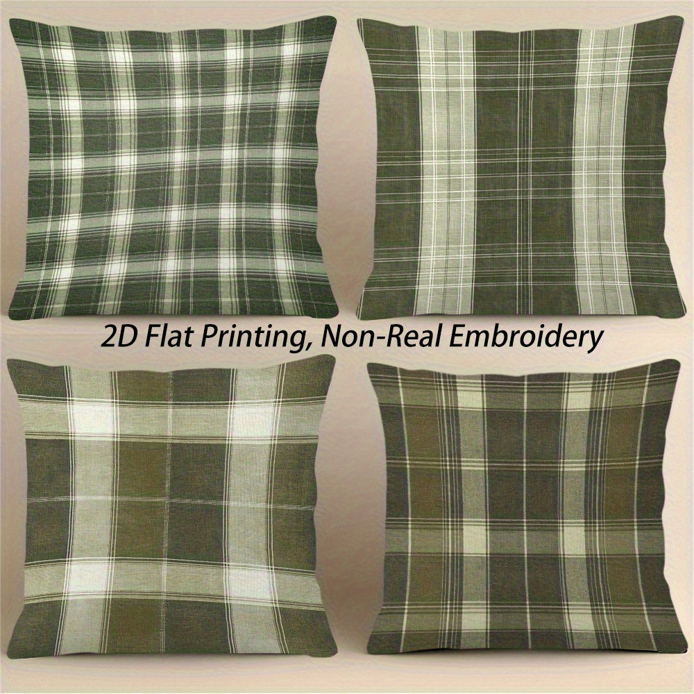 4pcs Green Plaid Pillowcases Double-Sided Two-Dimensional Solid Color Print Hidden Zipper Soft Comfortable Game Room Graduation Season and Summer Home Decoration No Insert Machine Washable Retro Style Modern Embroidery Effect Durable Fabric Easy to C