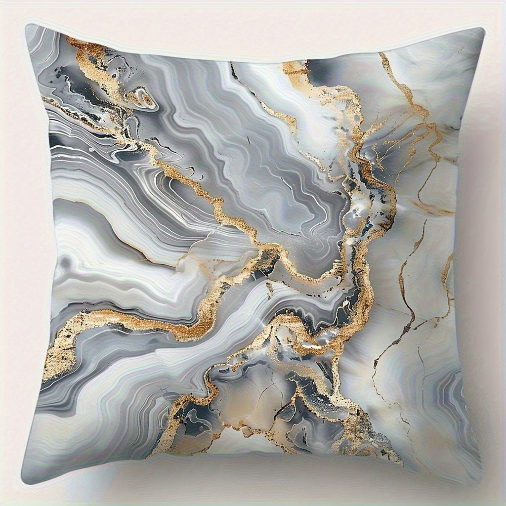 4pcs Double-Sided Printed Golden Marble Pillow Covers - Soft Plush Retro Home Decor with Zipper Closure, Machine Washable, Multiple Sizes for Living Room, Bedroom, Sofa, Decorative Pillows, Bedroom Accessories, Luxurious Design, Durable Fabric, Sofa