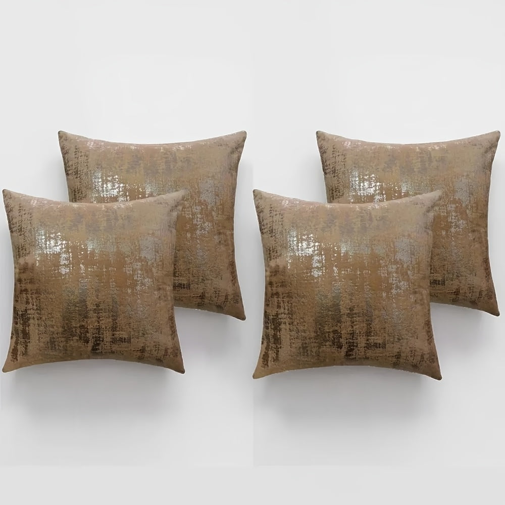 4pcs Elegant Golden Foil Print Pillow Covers, 18x18 Inch - Double-Sided Shiny Finish, Zipper Closure, Machine Washable Polyester for Living Room, Bedroom, Sofa & Car Decor (Covers Only), Decorative Pillows