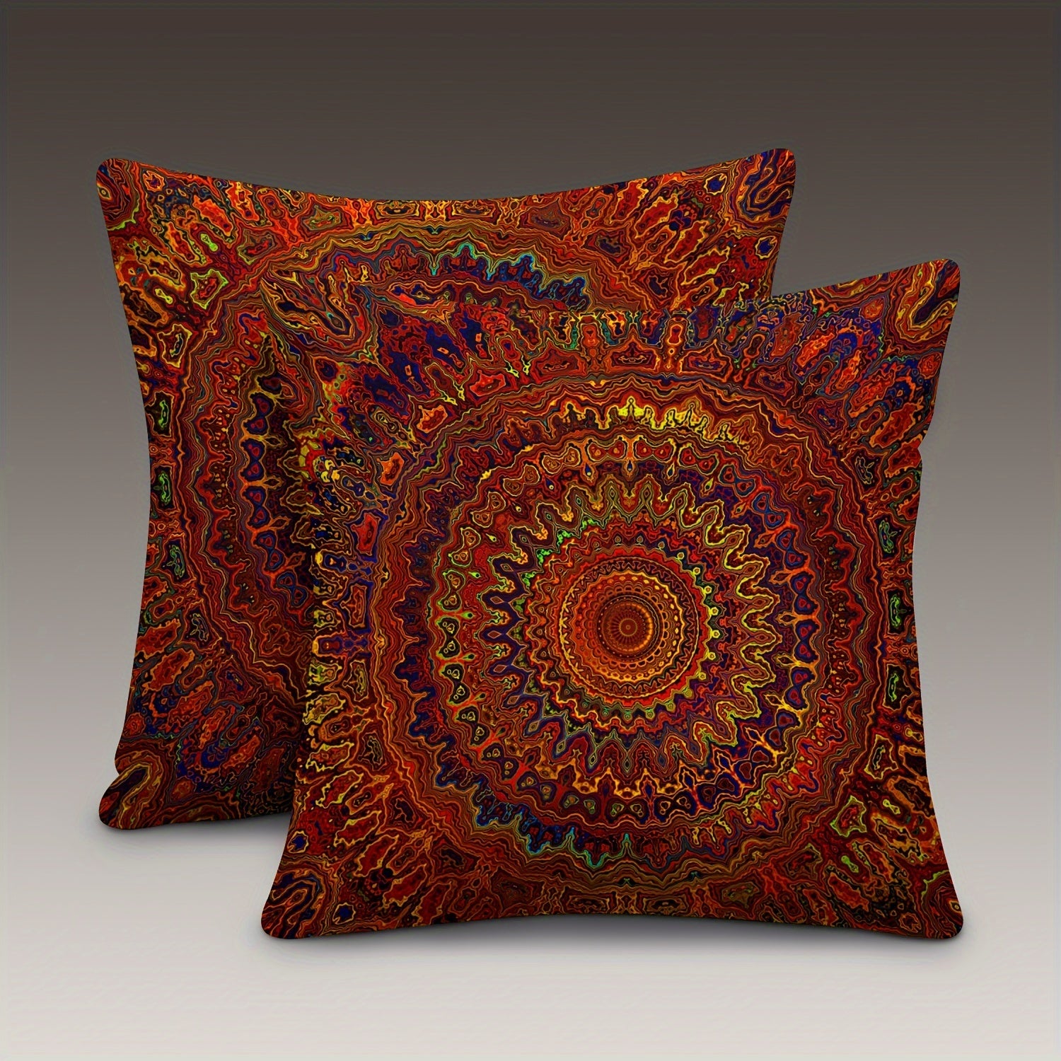 2pcs Short Plush Fabric Red Fantasy Golden Mandala Bohemian Style Pillow Cover With Double-sided Printing 18in *18inminimalist Art Modern Style Bedroom Living Room Home Decoration Without Pillow Core