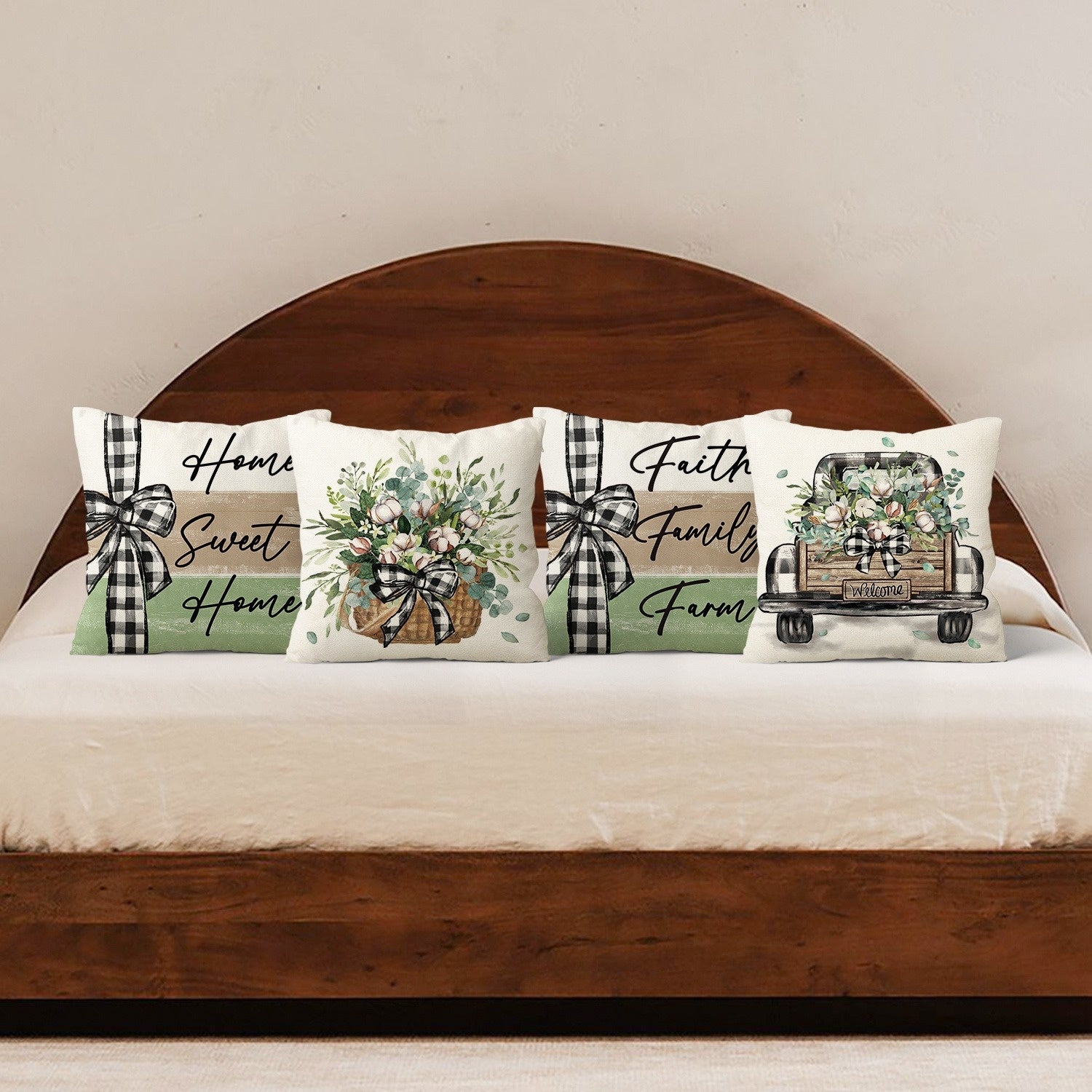 4pcs Home Sweet Home Pillow Covers - Double-Sided Vintage Farmhouse Decor with Floral & Rustic Truck Designs, Soft Plush Zipper Closure Cushion Cases, Machine Washable for Living Room, Bedroom, Sofa (Multiple Sizes), Pillow Covers for Living Room, Bedroom