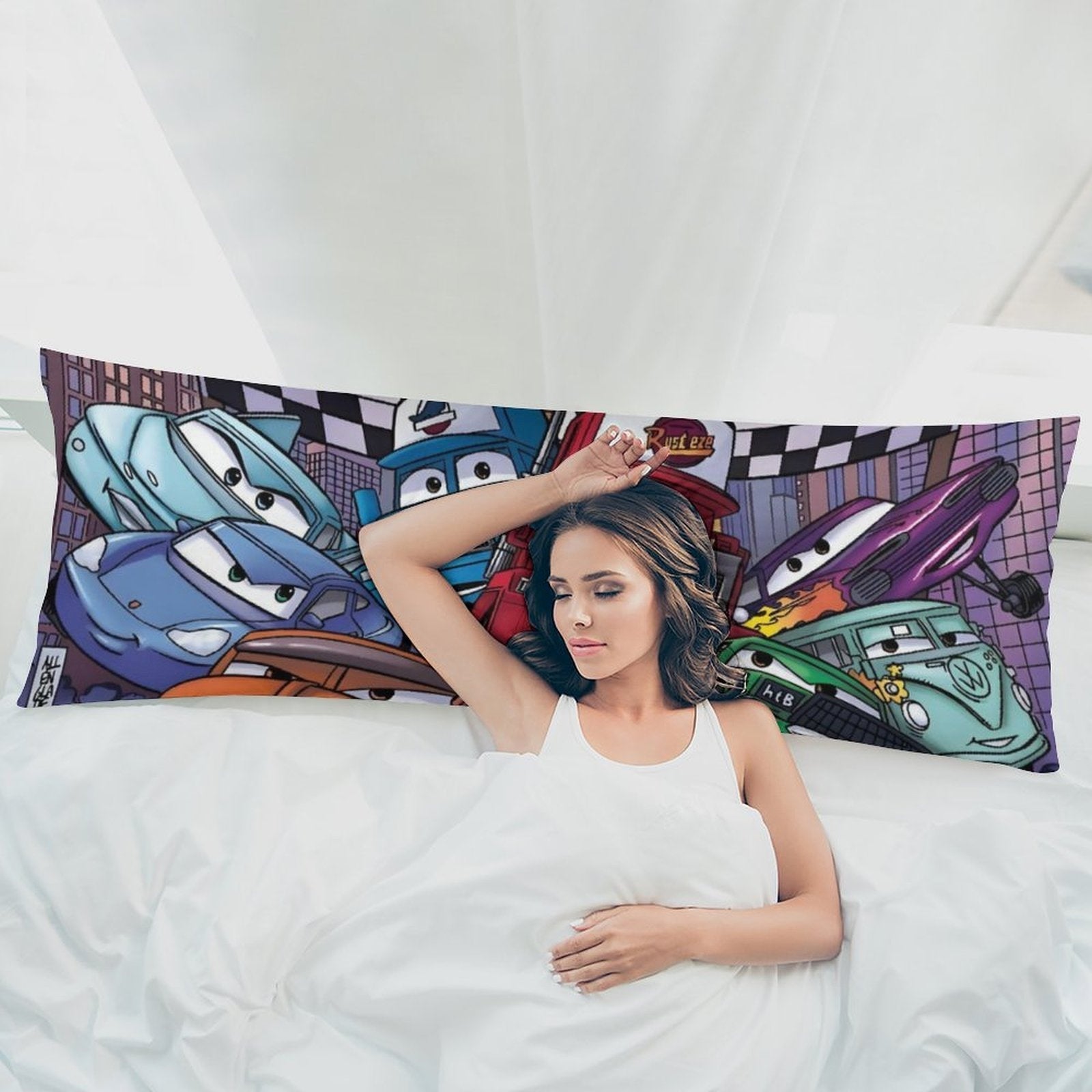 Disney Cars Lightning McQueen Plush Body Pillow Cover - Double-Sided Printed 50, 8x137, 6.3inch Soft Microfiber Bed Pillowcase with Zipper Closure, Machine Washable for Bedroom, Sofa & Couch Decor, Playful Design, Comfortable, Decorative Pillows for Bed,