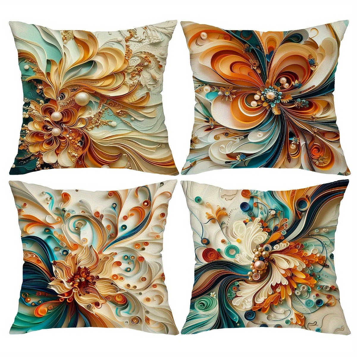 4pcsSet Short Plush Whimsical Pattern Pillowcase Double-Sided Printed Peacock Feather Cushion Cover Classic Art Home Decor Pillowcase Suitable for Cottage, Living Room, Bedroom, Sofa, Porch, Patio, Outdoor Pillow Insert No14x14 16x16 18x18 20x20inch