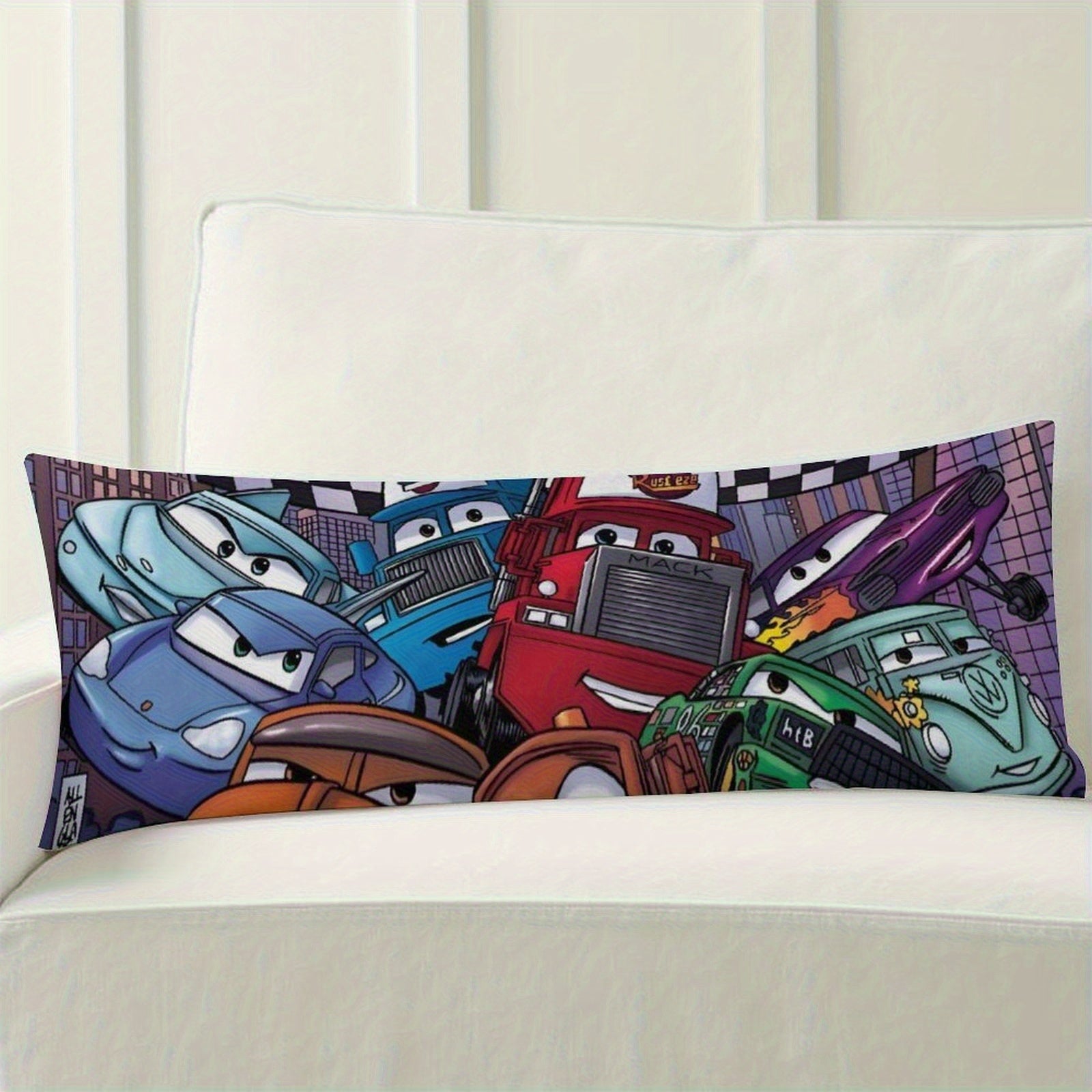 Disney Cars Lightning McQueen Plush Body Pillow Cover - Double-Sided Printed 50, 8x137, 6.3inch Soft Microfiber Bed Pillowcase with Zipper Closure, Machine Washable for Bedroom, Sofa & Couch Decor, Playful Design, Comfortable, Decorative Pillows for Bed,