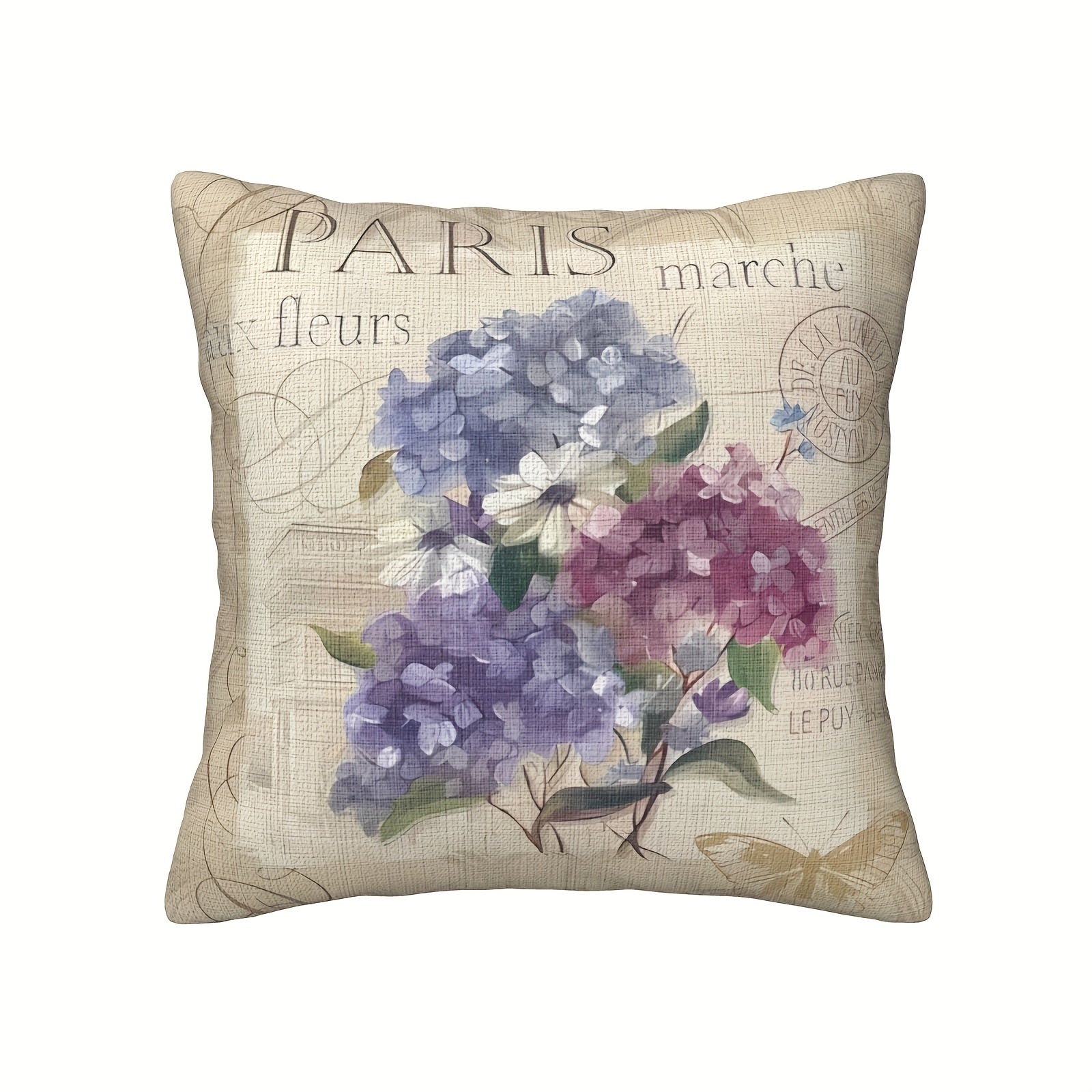 Polyester material double-sided printing 4pcs set, retro flower butterfly polyester fiber pillow cover, easy care, machine washable zipper opening and closing, decorative farmhouse summer pillowcase for various rooms, modern style -2D