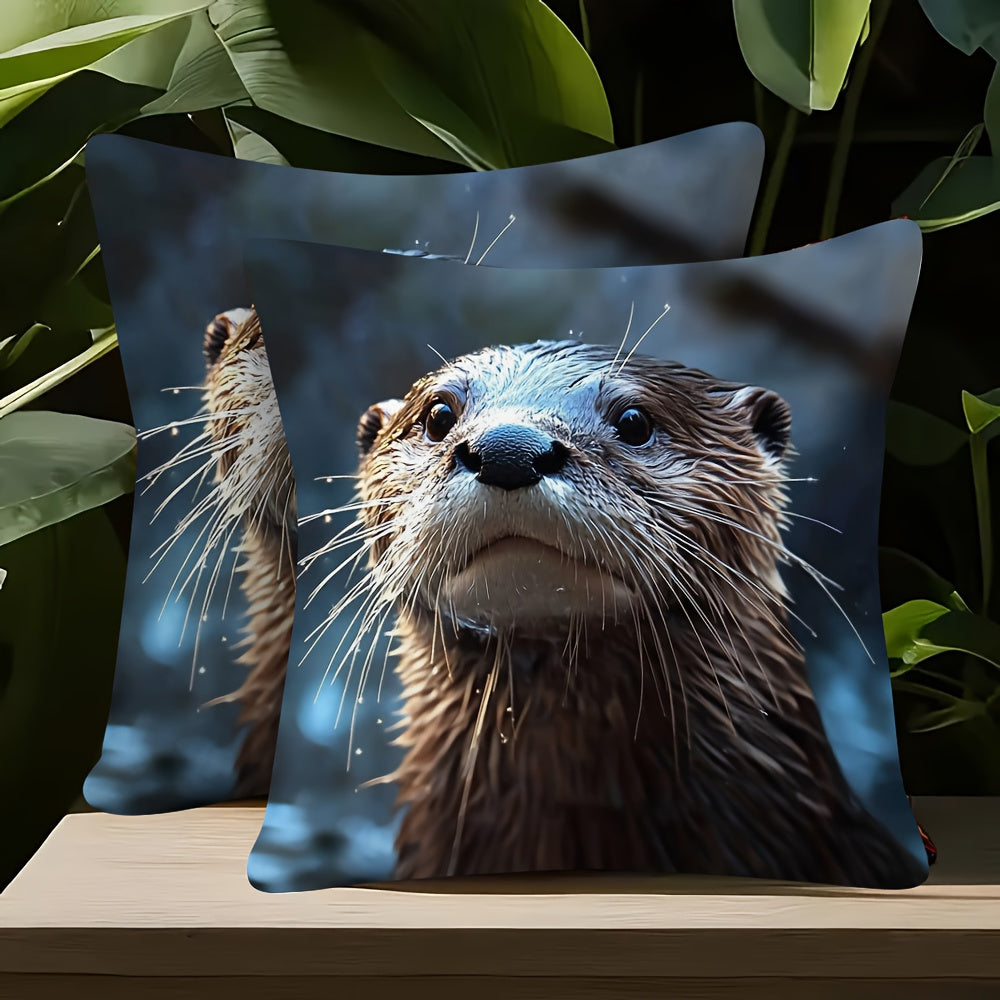 2pcs Otter Throw Pillow Covers - Double-Sided Soft Cushion Cases with Zipper Closure, Realistic Otter Face Design, No Insert Needed - for Sofa, Bed, Living Room, Car Decor - Machine Washable Home Decoration - cdztai2036, Bedroom Accessories, Detailed